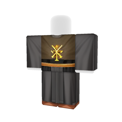 a black rough woolen tunic and mantle bearing the Customuse